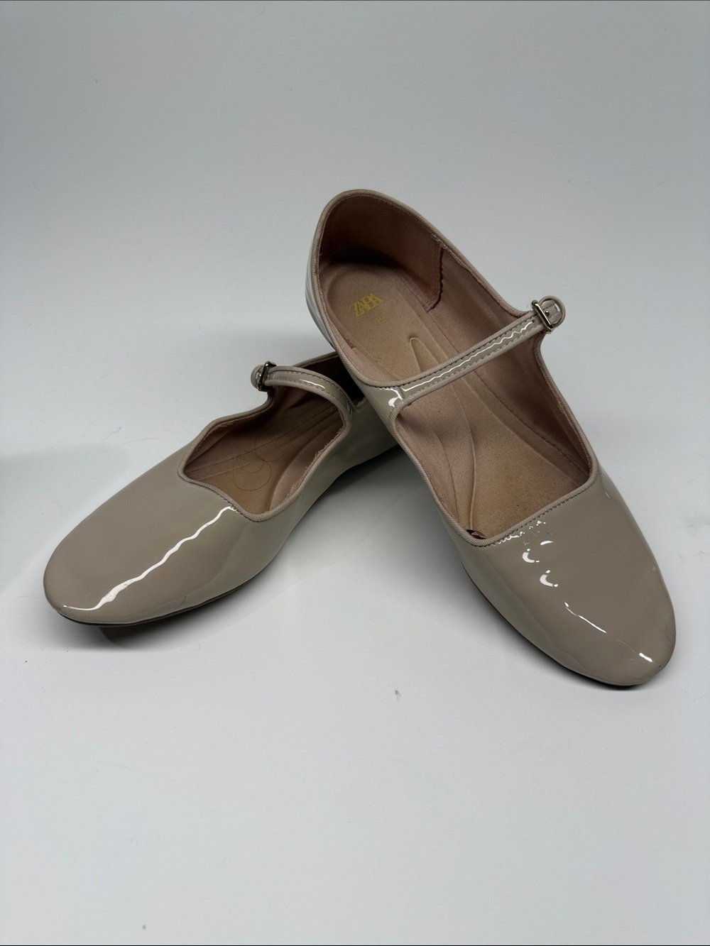 Zara Patent Mary Jane Flats in Taupe